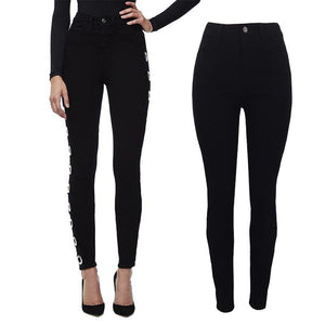 Good Waist Grommets Skinny High-Rise Jeans #Black #Jeans SA-BLL606 Women's Clothes and Jeans by Sexy Affordable Clothing