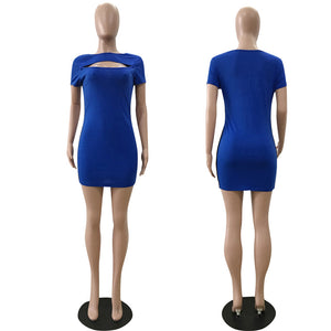 Short Sleeve Open-cut Dress #Blue #Short Sleeve SA-BLL2736-3 Fashion Dresses and Mini Dresses by Sexy Affordable Clothing