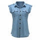 Button Up Turndown Collared Off Shoulder Sexy Denim Tops #Tops SA-BLL574-1 Women's Clothes and Blouses & Tops by Sexy Affordable Clothing