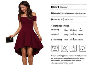 Sexy Elegant Women Party Dress Off Shoulder Burgundy Skater Dress Vestidos de Festa