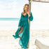 Sexy Vacation Beach Long Dress #Blue #Cardigan #Button #Lantern Sleeve