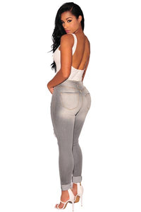 Gray Destroyed Skinny Jeans  SA-BLL552 Women's Clothes and Jeans by Sexy Affordable Clothing