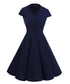 Vintage Short Sleeve Elegant Collar Cocktail Dress #Blue