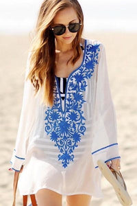 Deep V-neck Embroidered Beach Dress  SA-BLL38413 Sexy Swimwear and Cover-Ups & Beach Dresses by Sexy Affordable Clothing