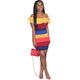 Rainbow Striped Flounce Off Shoulder Bodycon Dress #Off The Shoulder SA-BLL282624 Fashion Dresses and Mini Dresses by Sexy Affordable Clothing