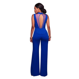 Monyetta Royal-Blue Mesh Accent Belted Jumpsuit #Blue #Jumpsuits SA-BLL55343-1 Women's Clothes and Jumpsuits & Rompers by Sexy Affordable Clothing