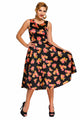 Black Digital Floral Vintage Swing Dress