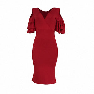 Cold Shoulder Solid Color V Neck Butterfly Sleeve Midi Dress #Red #V Neck #Butterfly Sleeve SA-BLL36239-1 Fashion Dresses and Midi Dress by Sexy Affordable Clothing
