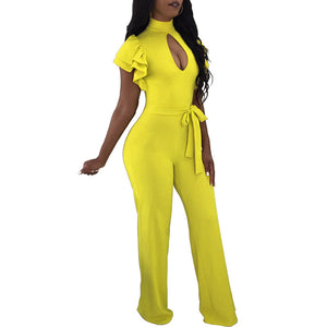 Irene Ruffle Sleeve Cutout Jumpsuit with Wide Leg #Jumpsuit #Yellow #Ruffle Sleeve #Cut Out SA-BLL55453-1 Women's Clothes and Jumpsuits & Rompers by Sexy Affordable Clothing