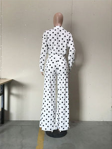 Casual Polka Dot Jacket and Wide Leg Trousers #Wide Leg #Polka Dot SA-BLL2712 Sexy Clubwear and Pant Sets by Sexy Affordable Clothing