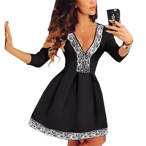 Sexy Women Long Sleeve Floral Short Dress Lace Skater Ladies High Waist Mini Dress