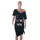 Casual Printed Letters Loose Knee Length Dress #Print #Letter SA-BLL36267-1 Fashion Dresses and Midi Dress by Sexy Affordable Clothing
