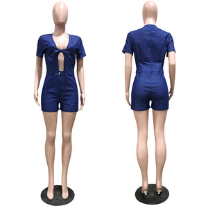 Sexy V Neck Blue Denim One-piece Romper #Denim SA-BLL55504 Women's Clothes and Jumpsuits & Rompers by Sexy Affordable Clothing