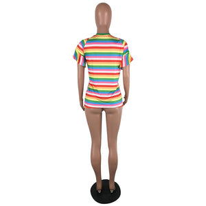 Casual Striped Cotton T-shirt #Short Sleeve #O Neck SA-BLL730 Women's Clothes and Blouses & Tops by Sexy Affordable Clothing