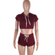 Play A Game Of Tennis Short Set - Red/White #Short Sleeve #Hooded #Striped #Crop Top SA-BLL2234-3 Sexy Clubwear and Pant Sets by Sexy Affordable Clothing