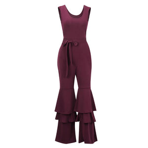 Plus Size V Neck Sleeveless Falbala Design Jumpsuits #Jumpsuit # SA-BLL55365-3 Women's Clothes and Jumpsuits & Rompers by Sexy Affordable Clothing