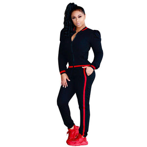 Leisure Round Neck Zipper Design Cotton Two-piece Pants Set #Black #Two Piece Set SA-BLL2096-2 Sexy Clubwear and Pant Sets by Sexy Affordable Clothing