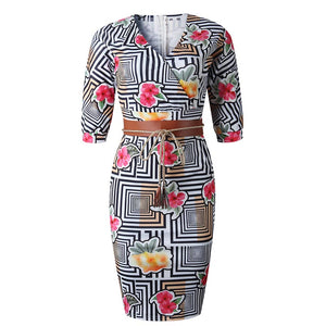 Printed Cross V-neck Flower Dress with Pop Sleeves #V-Neck #Print #Pop Sleeves SA-BLL36257 Fashion Dresses and Midi Dress by Sexy Affordable Clothing