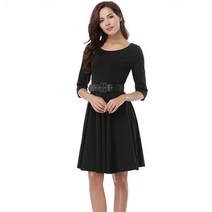 Belted Knee Length Vintage Dress #Black SA-BLL36189-3 Fashion Dresses and Skater & Vintage Dresses by Sexy Affordable Clothing