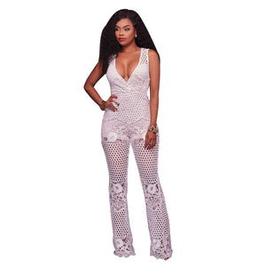 Becky White Crochet Overlay Jumpsuit #Jumpsuit #White # SA-BLL55350-1 Women's Clothes and Jumpsuits & Rompers by Sexy Affordable Clothing