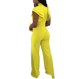 Irene Ruffle Sleeve Cutout Jumpsuit with Wide Leg #Jumpsuit #Yellow #Ruffle Sleeve #Cut Out SA-BLL55453-1 Women's Clothes and Jumpsuits & Rompers by Sexy Affordable Clothing