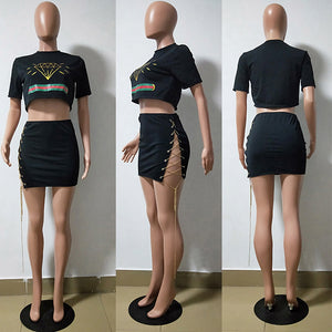 Offset Hollow Top Suit Bandages Skirt #Black #Two Piece #Bandages SA-BLL28141 Sexy Clubwear and Skirt Sets by Sexy Affordable Clothing