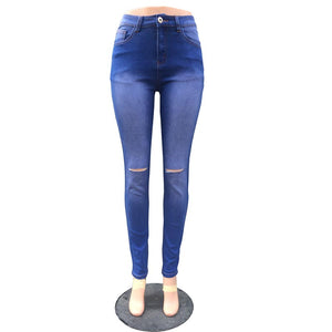 Washing Blue Ripped Knee Hole Jeans #Denim #Hole SA-BLL681 Women's Clothes and Jeans by Sexy Affordable Clothing