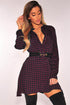 Purple Black Plaid Flannel Long Sleeves Shirt Dress #Mini Dress #Purple #Blue