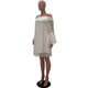 Wave Jacquard Pineapple Sleeve Loose Dress #White #Slash Neck SA-BLL282661 Fashion Dresses and Mini Dresses by Sexy Affordable Clothing