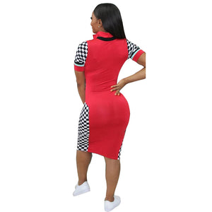 Sports Printed Dress #Short Sleeve #Printed #Turndown Collar #Racing SA-BLL362067-1 Fashion Dresses and Midi Dress by Sexy Affordable Clothing