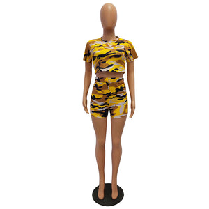 Camo Mix Shorts Set (Yellow) #Two Piece #Camo SA-BLL282600-2 Sexy Clubwear and Pant Sets by Sexy Affordable Clothing