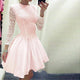 Fashion Pink Lace Long Sleeves Short Party Dress #Pink #Pleated SA-BLL27611-2 Fashion Dresses and Mini Dresses by Sexy Affordable Clothing