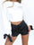 Women's Drop Shoulder Cuff Drawstring Bow Letter Print Pullover Crop Top #White #Top SA-BLL639-1 Women's Clothes and Blouses & Tops by Sexy Affordable Clothing