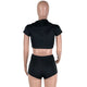 Play A Game Of Tennis Short Set - Black/White #Short Sleeve #Hooded #Striped #Crop Top SA-BLL2234-1 Sexy Clubwear and Pant Sets by Sexy Affordable Clothing