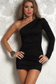 Sleek One Sleeve Open Shoulder Ruched Mini Dress  SA-BLL2083-1 Sexy Clubwear and Club Dresses by Sexy Affordable Clothing