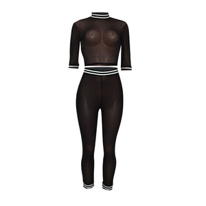 Black Sexy See-through Patchwork Two-piece Pants Set #Mesh #Two Piece #See-Through SA-BLL282780 Sexy Clubwear and Pant Sets by Sexy Affordable Clothing