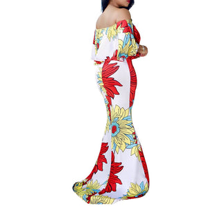 Off Shoulder Ruffles Mermaid Floral Maxi Dress #Maxi Dress #Mermaid Maxi Dress SA-BLL51429-1 Fashion Dresses and Evening Dress by Sexy Affordable Clothing