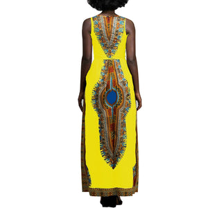 Dashiki Print Gathered Maxi Dress - Vlisco African Print #Sleeveless #Zipper #Print #Dashiki #African SA-BLL51164-1 Fashion Dresses and Maxi Dresses by Sexy Affordable Clothing