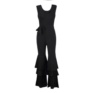 Plus Size V Neck Sleeveless Falbala Design Black Jumpsuits #Jumpsuit #Black SA-BLL55365-2 Women's Clothes and Jumpsuits & Rompers by Sexy Affordable Clothing