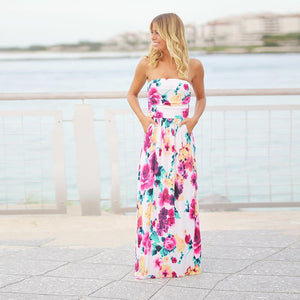 Pink Floral Maxi Dress with Pockets #Maxi Dress #Pink SA-BLL5010-2 Fashion Dresses and Maxi Dresses by Sexy Affordable Clothing