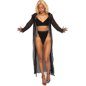 Mesh Hoodie Longline Cardigan Jacket #Black #Hooded SA-BLL678 Women's Clothes and Blouses & Tops by Sexy Affordable Clothing