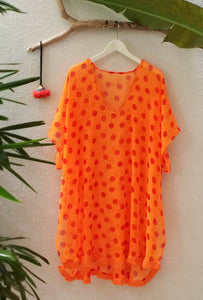 Orange Printed Chiffon Kimono Sleeves Kaftan  SA-BLL38268 Sexy Swimwear and Cover-Ups & Beach Dresses by Sexy Affordable Clothing