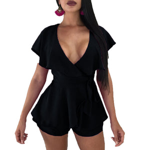 Cutout Back V Neck Ruffled Wrap Flared Romper #V Neck #Ruffled SA-BLL55560-2 Women's Clothes and Jumpsuits & Rompers by Sexy Affordable Clothing