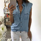 Button Up Turndown Collared Off Shoulder Sexy Denim Tops #Tops SA-BLL574-1 Women's Clothes and Blouses & Tops by Sexy Affordable Clothing