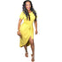 Casual Yellow Ankle Length Asymmetrical Dress #Short Sleeve #O Neck #Asymmetrical