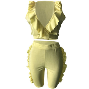 Sleeveless Solid Flounced Casual Suit #Sleeveless #Two Piece #Flounced SA-BLL282638-1 Sexy Clubwear and Pant Sets by Sexy Affordable Clothing