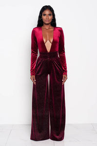 Burgundy Velvet Velia Deep V Jumpsuit #Jumpsuit #Burgundy SA-BLL55385-1 Women's Clothes and Jumpsuits & Rompers by Sexy Affordable Clothing