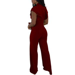 Irene Ruffle Sleeve Cutout Jumpsuit with Wide Leg #Jumpsuit #Red #Ruffle Sleeve #Cut Out SA-BLL55453-2 Women's Clothes and Jumpsuits & Rompers by Sexy Affordable Clothing