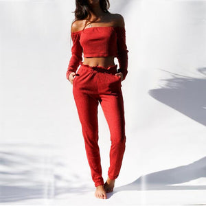 Womens Off Shoulder Tops Pants Sets #Red #Pants Sets SA-BLL2075 Sexy Clubwear and Pant Sets by Sexy Affordable Clothing