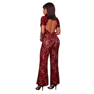 Gizi Red Lace Nude Illusion Jumpsuit #Jumpsuit #Red SA-BLL55376-2 Women's Clothes and Jumpsuits & Rompers by Sexy Affordable Clothing